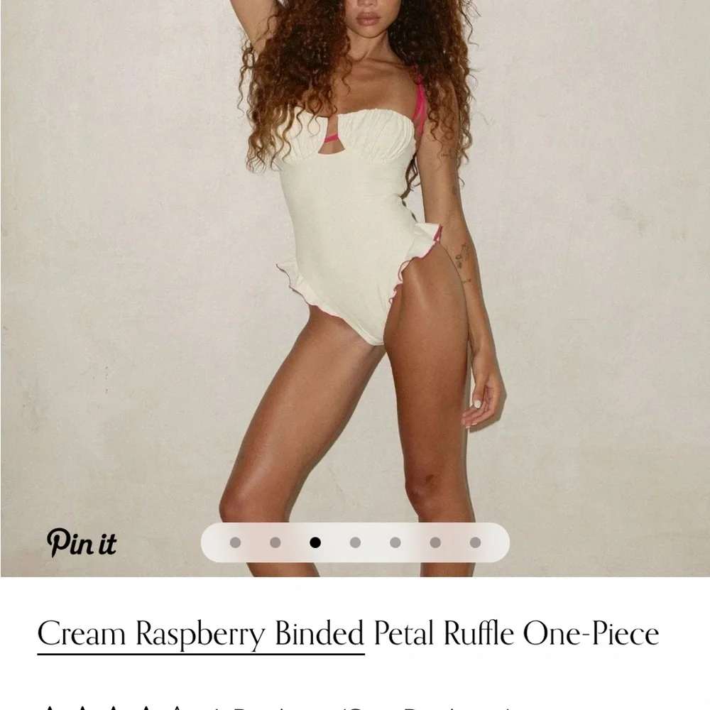 Montce Cream and Raspberry Ruffle One-Piece - Picture 2 of 10